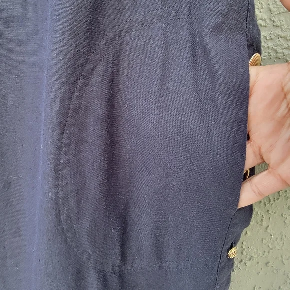 Cynthia Rowley Navy Linen blend coastal Dress Gold Shell Buttons Pockets Size L - Picture 9 of 11